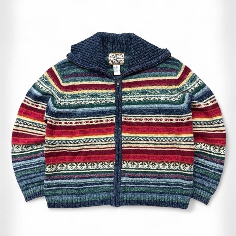 Vtg Heirloom Collectibles Multicolor Fair Isle Striped Grandma Cardigan Sweater